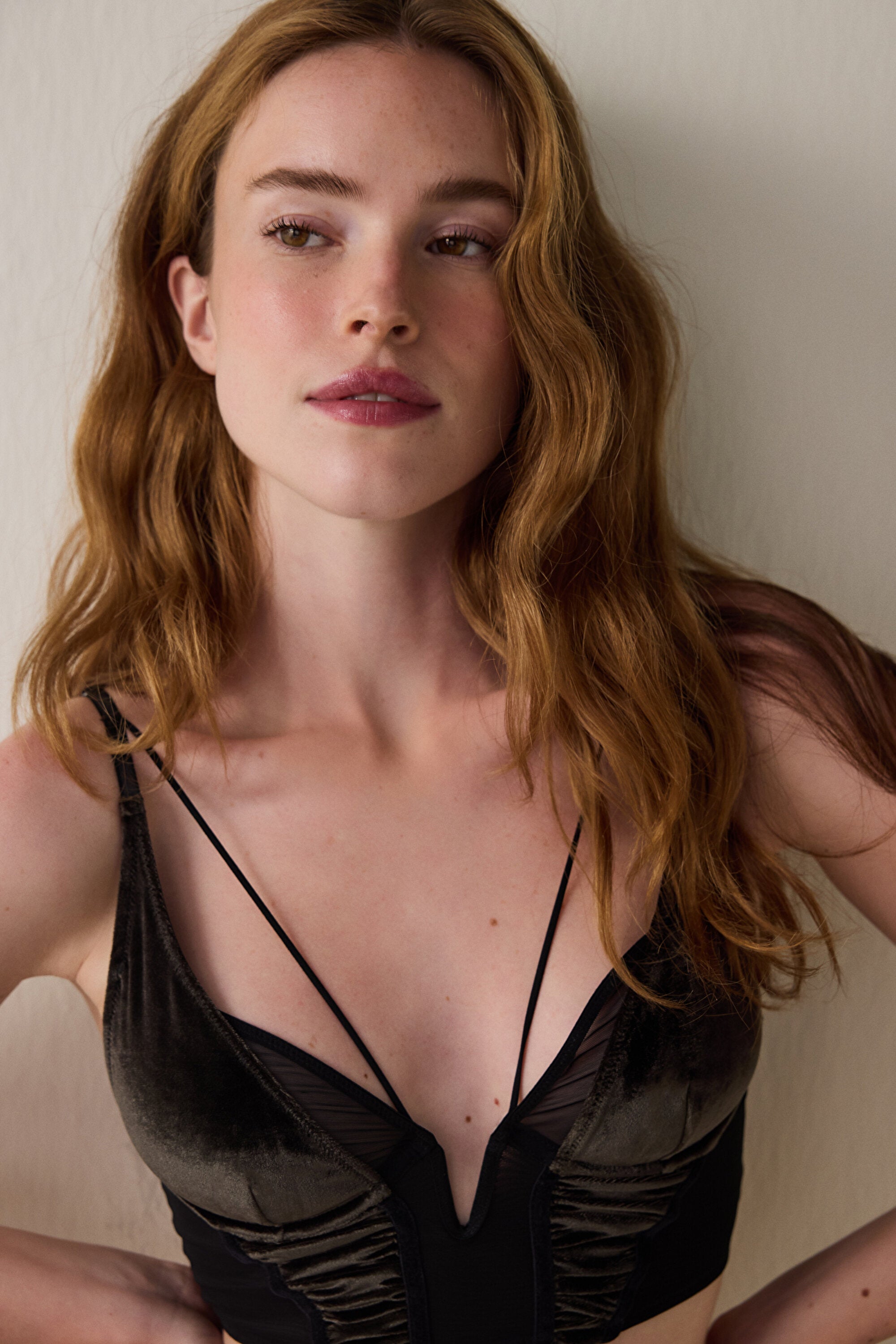 Black Embroidered Tulle Coverless Crop Bustier