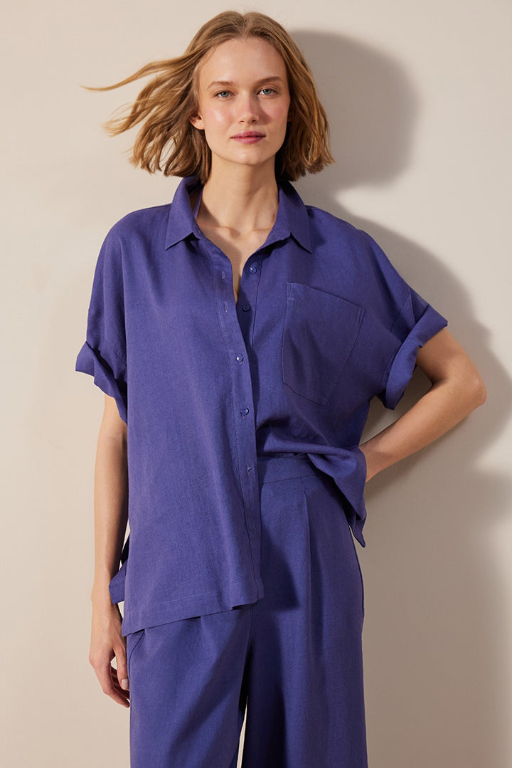 Linen Natural Dark Blue Shirt