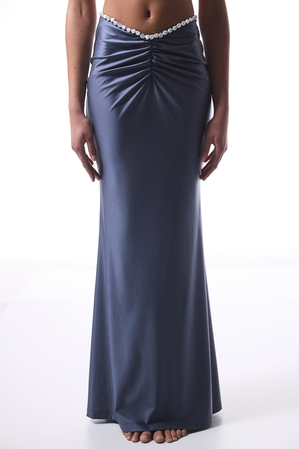 Gray Seashell Pleated Long Skirt - Gamze Erçel Collection