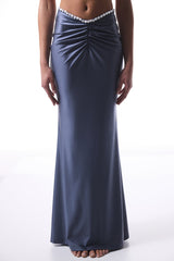 Gray Seashell Pleated Long Skirt - Gamze Erçel Collection