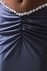 Gray Seashell Pleated Long Skirt - Gamze Erçel Collection