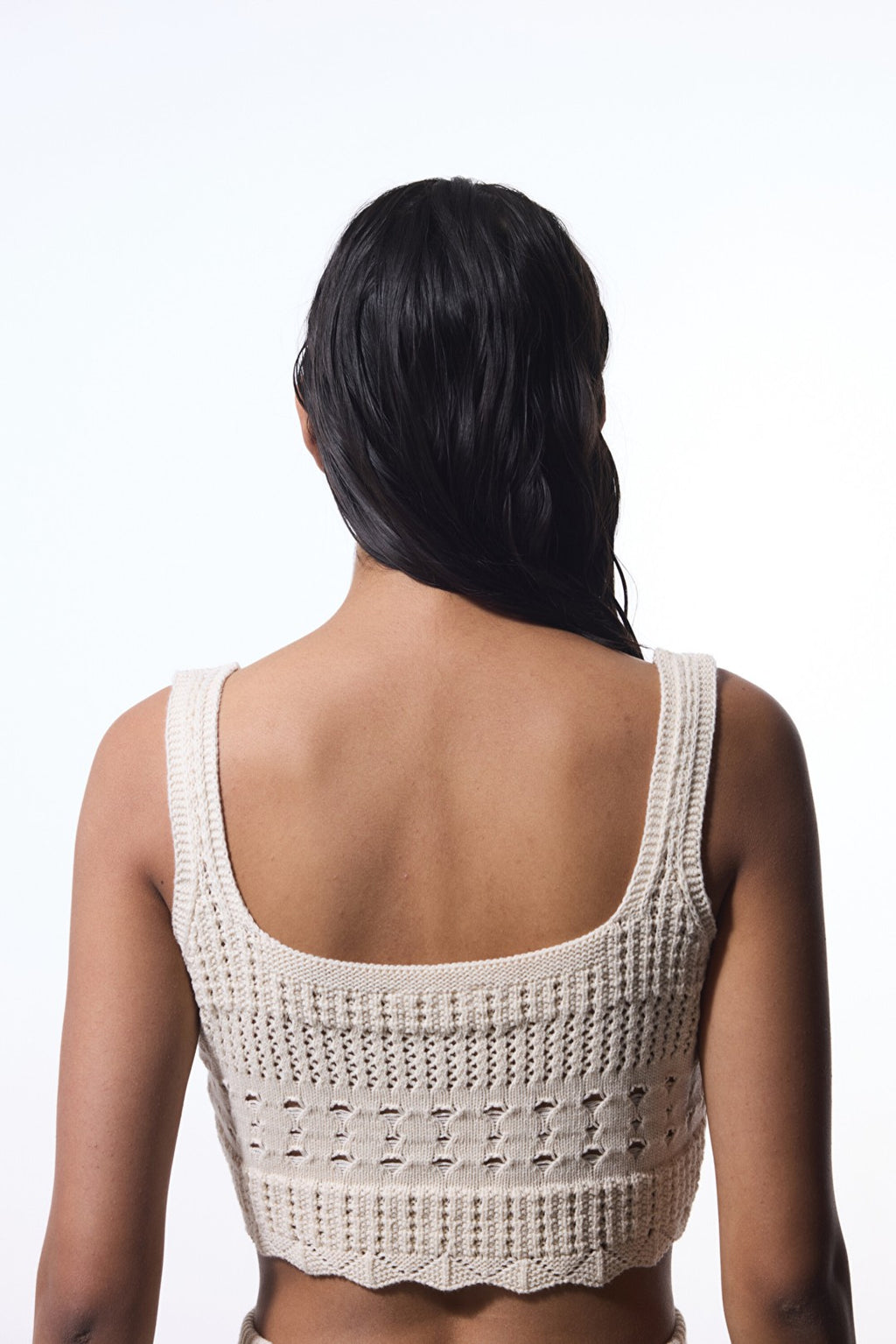 Stone Color Colette Embroidery Detailed Square Neck Crop Top