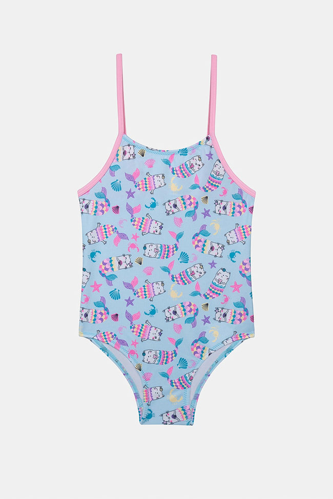 Girl's Mermaid Cat Multicolored Swimsuit Hover Image