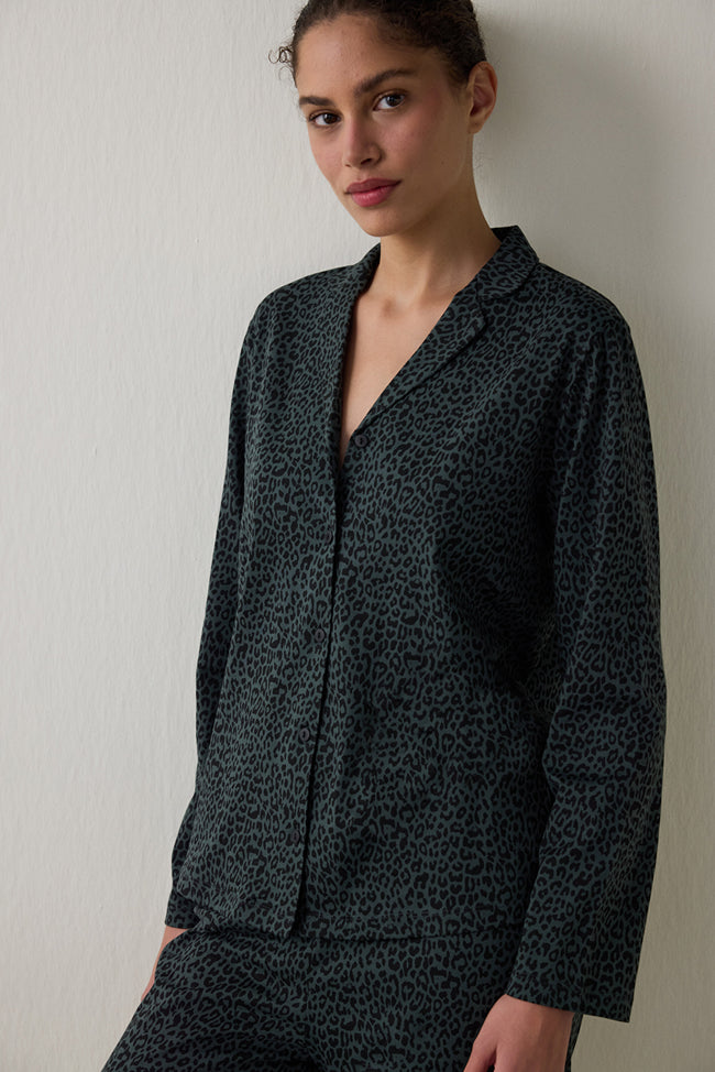 Black Dark Leopard Cotton Shirt Pants Pajama Set Main Image