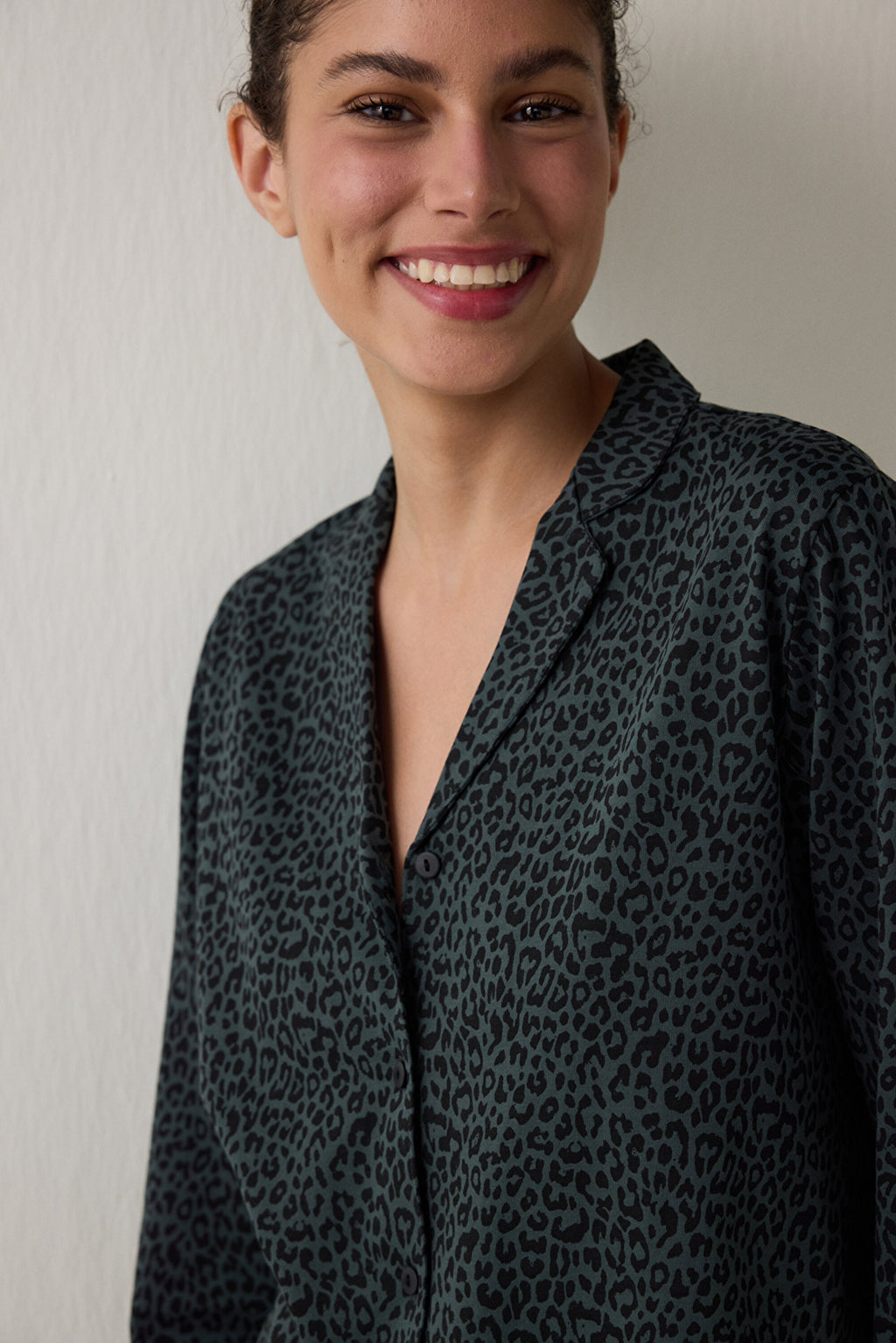 Black Dark Leopard Cotton Shirt Pants Pajama Set