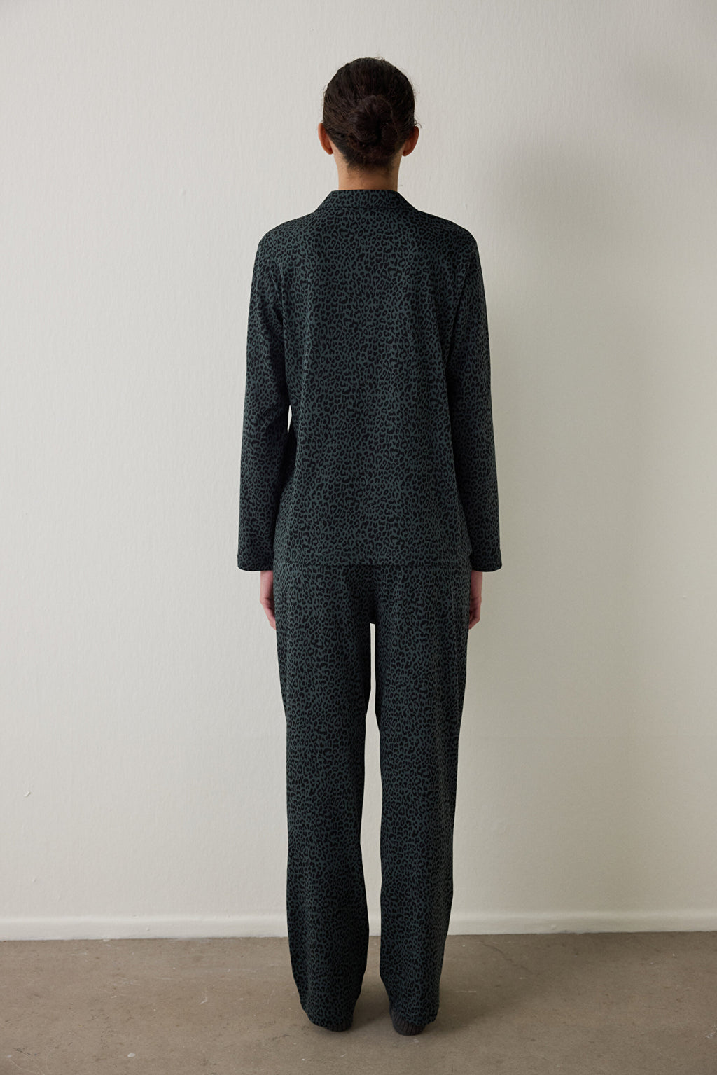 Black Dark Leopard Cotton Shirt Pants Pajama Set