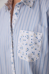 Light Blue Lilah Shirt Collar Cotton Long Sleeve Shorts Pajama Set