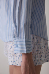 Light Blue Lilah Shirt Collar Cotton Long Sleeve Shorts Pajama Set