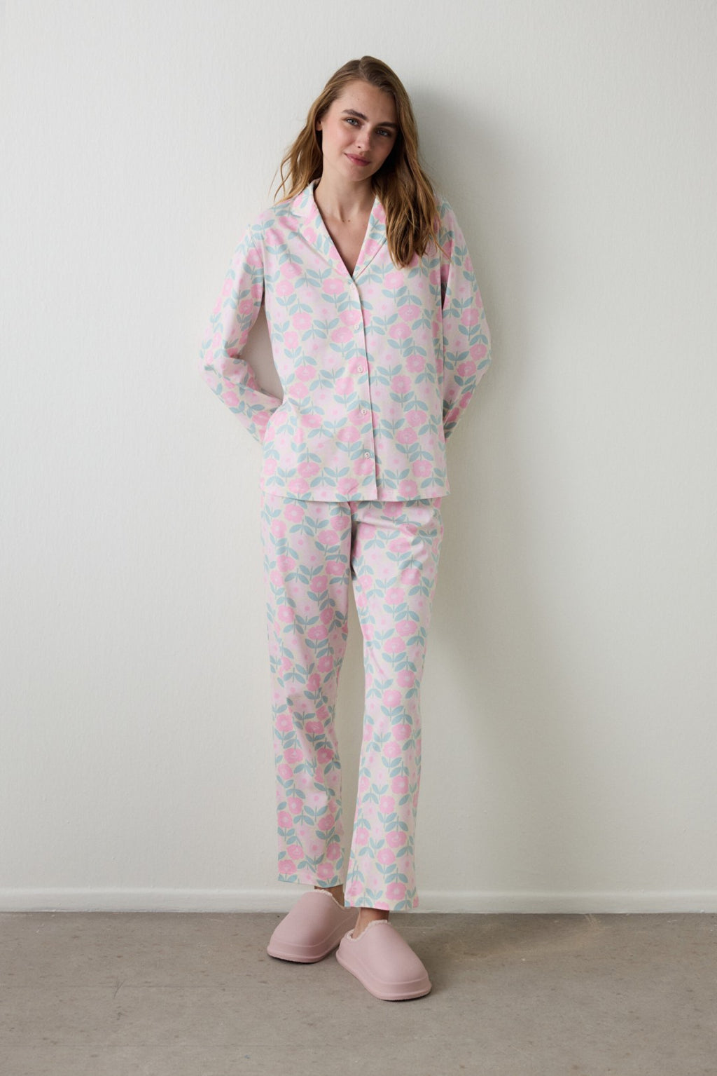 Floral Shirt Collar Long Sleeve Pajama Set