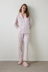 Floral Shirt Collar Long Sleeve Pajama Set