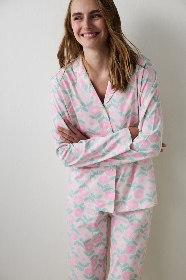 Floral Shirt Collar Long Sleeve Pajama Set Main Image