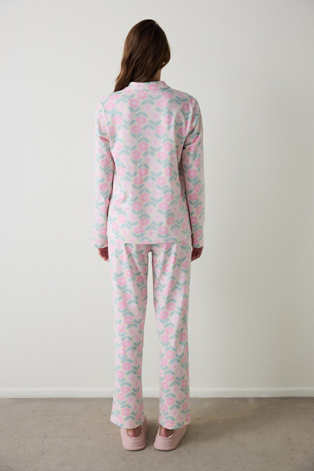 Floral Shirt Collar Long Sleeve Pajama Set