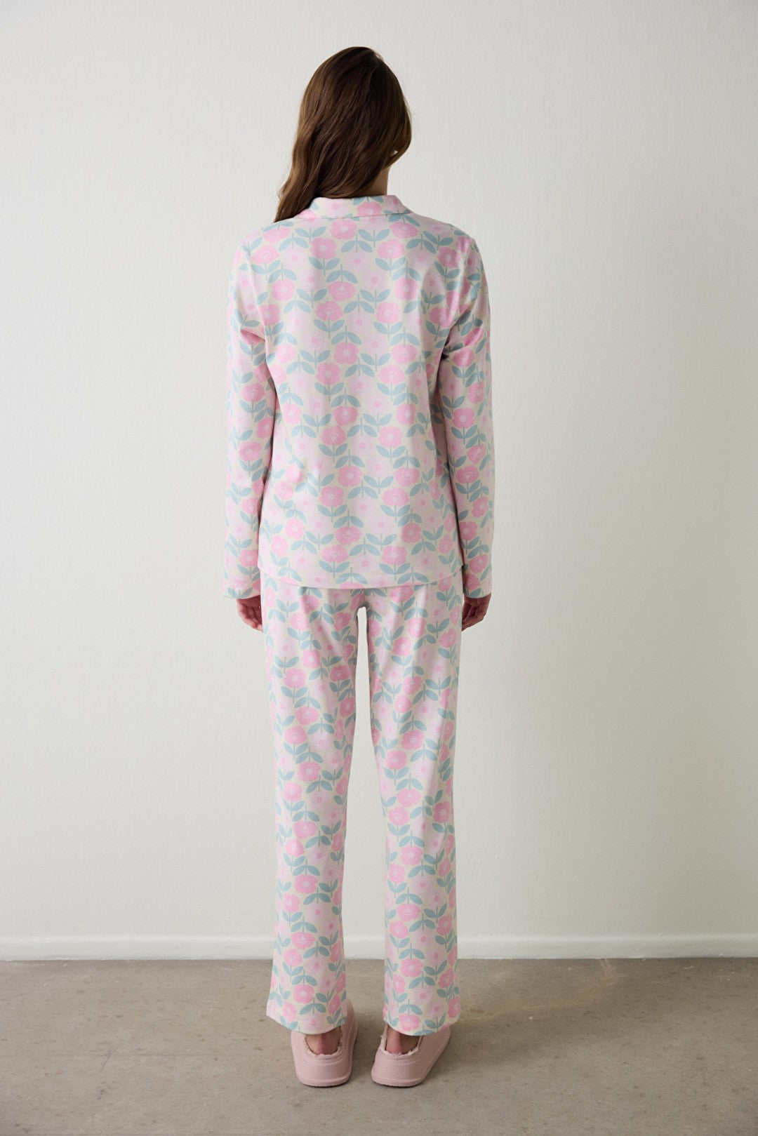 Floral Shirt Collar Long Sleeve Pajama Set