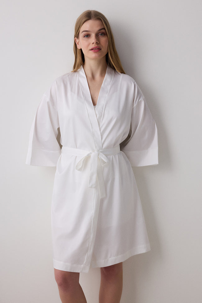 Bridal Delicate Satin Off White Dressing Gown Hover Image