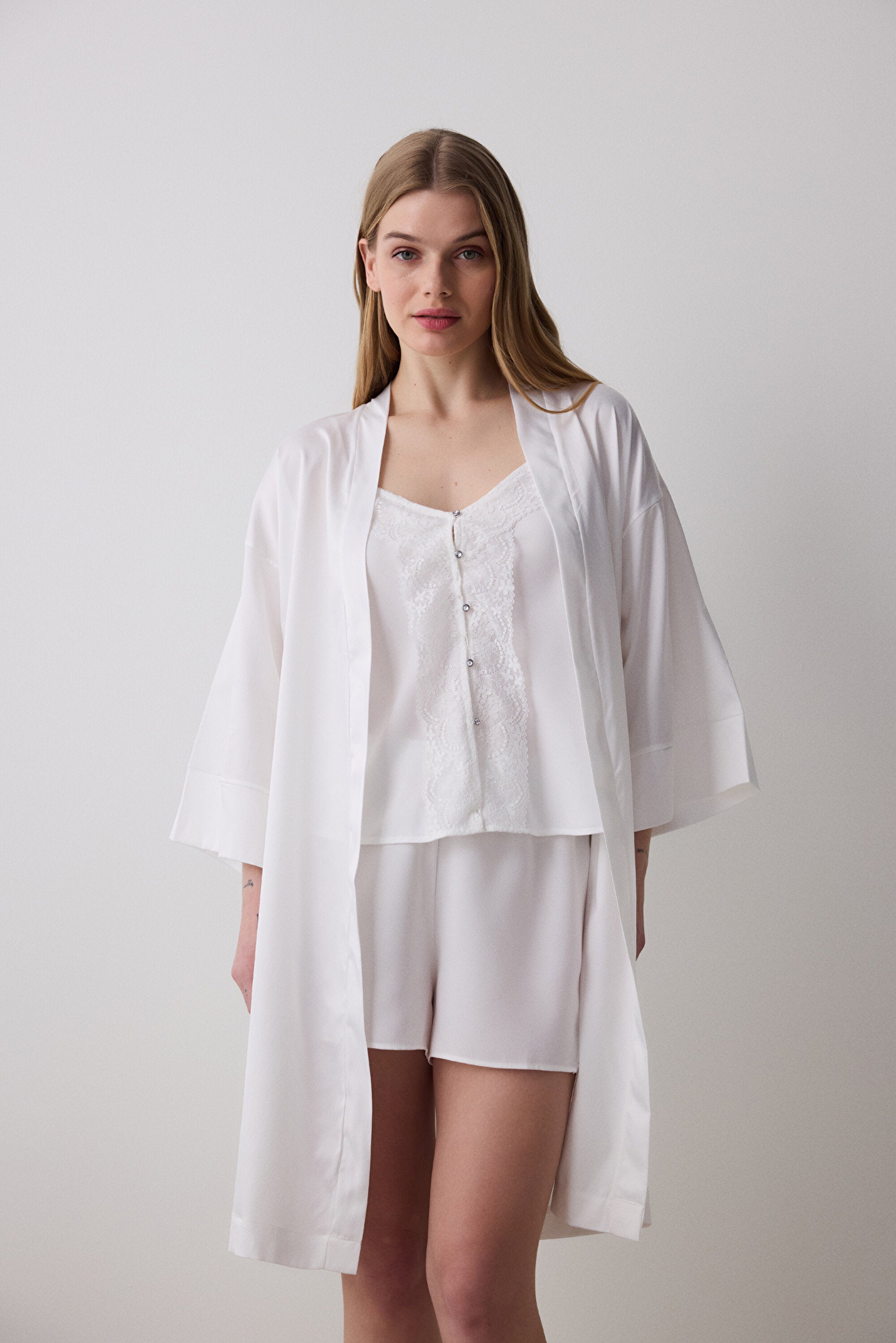 Bridal Delicate Satin Off White Dressing Gown