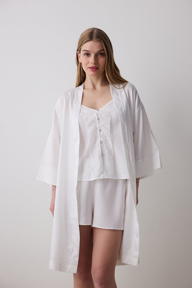 Bridal Delicate Satin Off White Dressing Gown Main Image