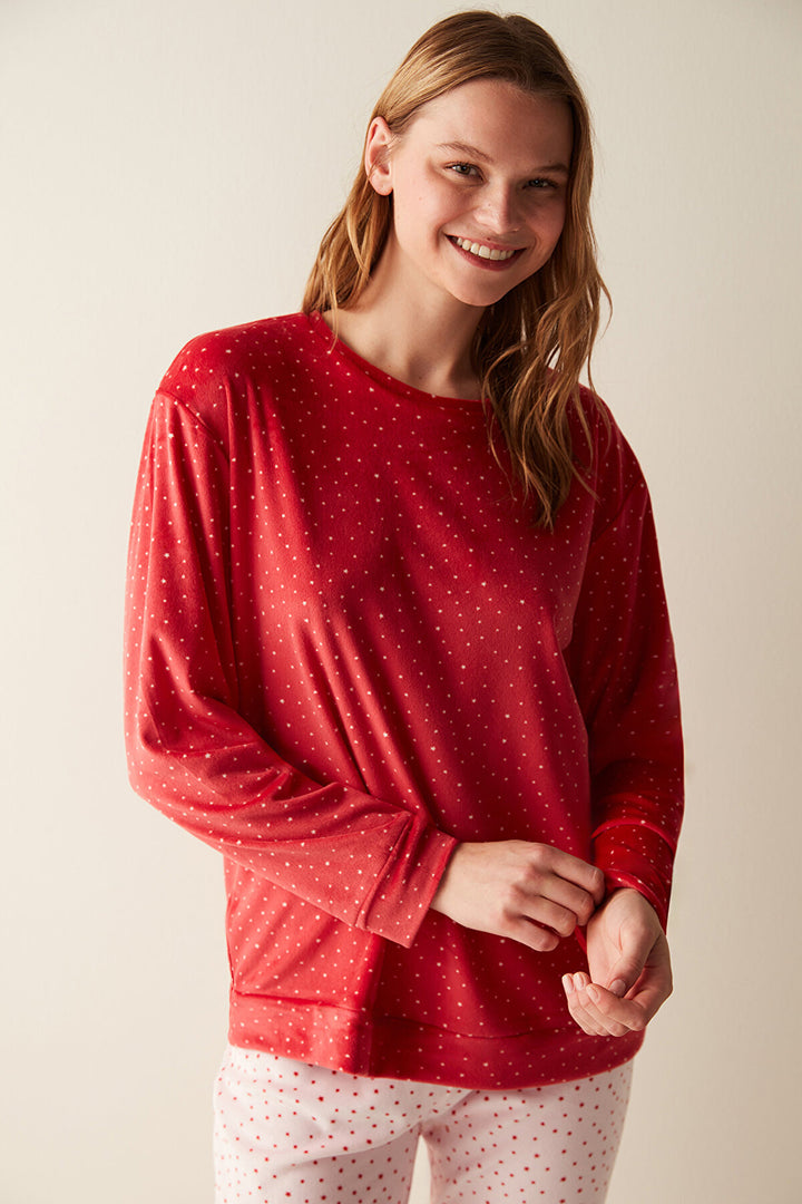 Star Red Fuzzy Sweatshirt PJ Top