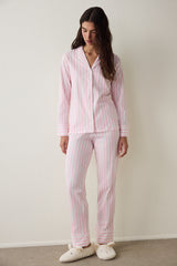 Light Pink Cotton Long Sleeve Shirt Pajama Set