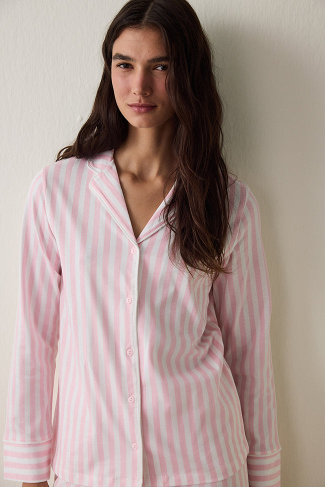 Light Pink Cotton Long Sleeve Shirt Pajama Set Main Image