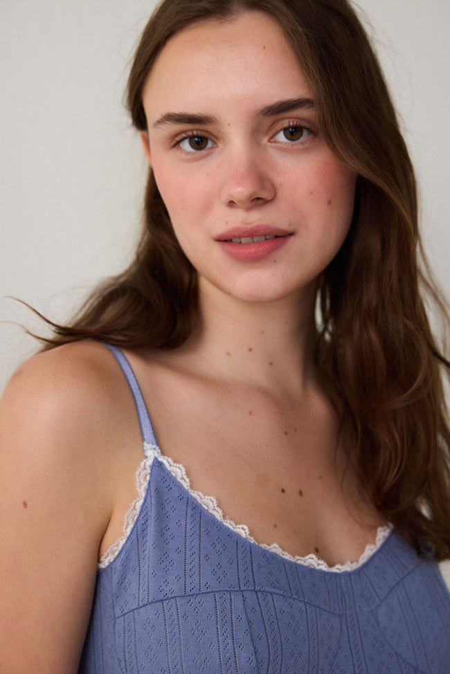 Indigo Hailee Floral Lace Cotton Openwork Pajama Top Hover Image