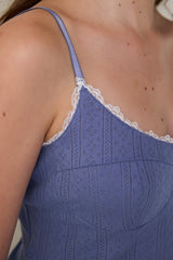 Indigo Hailee Floral Lace Cotton Openwork Pajama Top