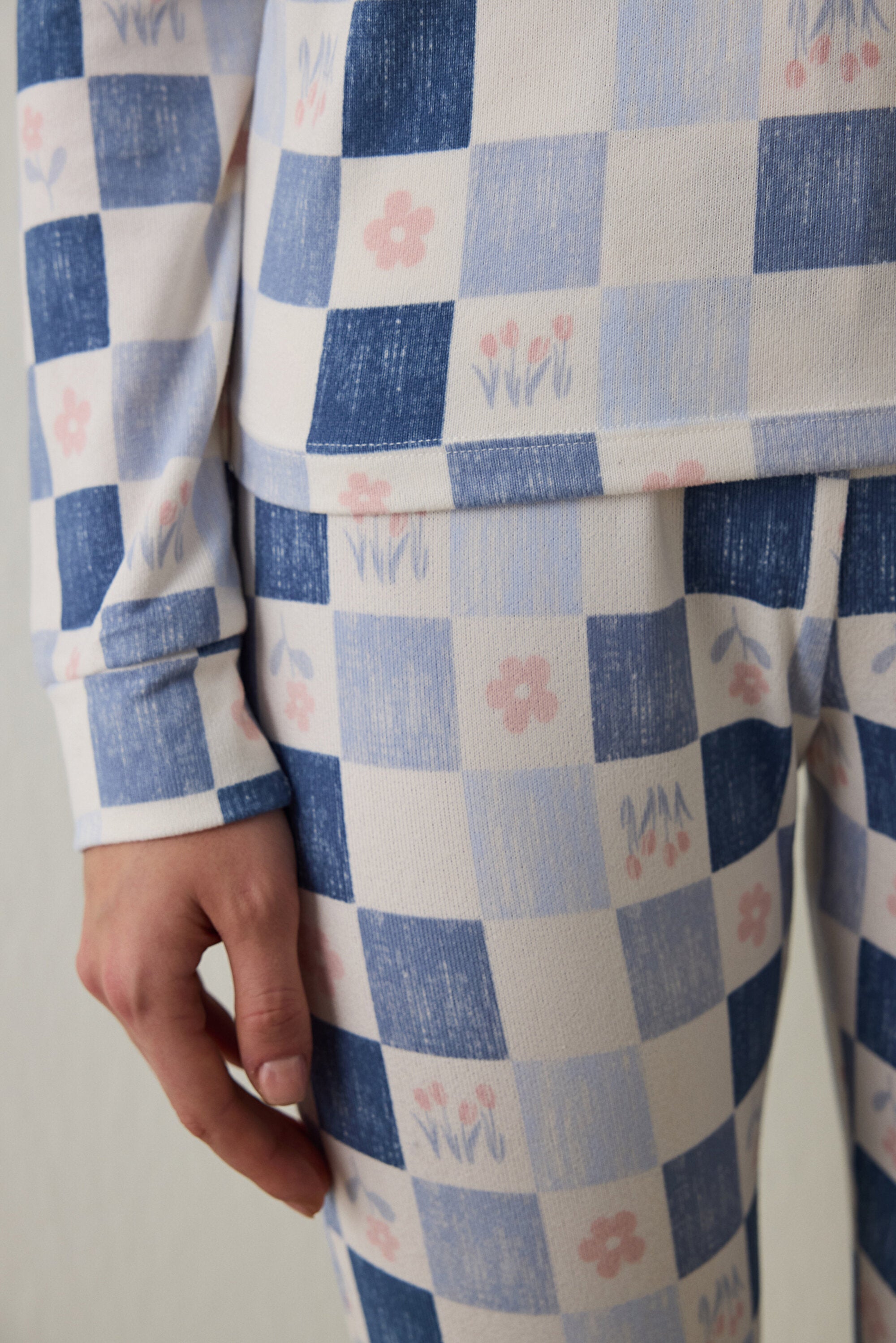 Light Blue Plaid Long Sleeve Pajama Set