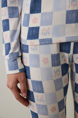 Light Blue Plaid Long Sleeve Pajama Set