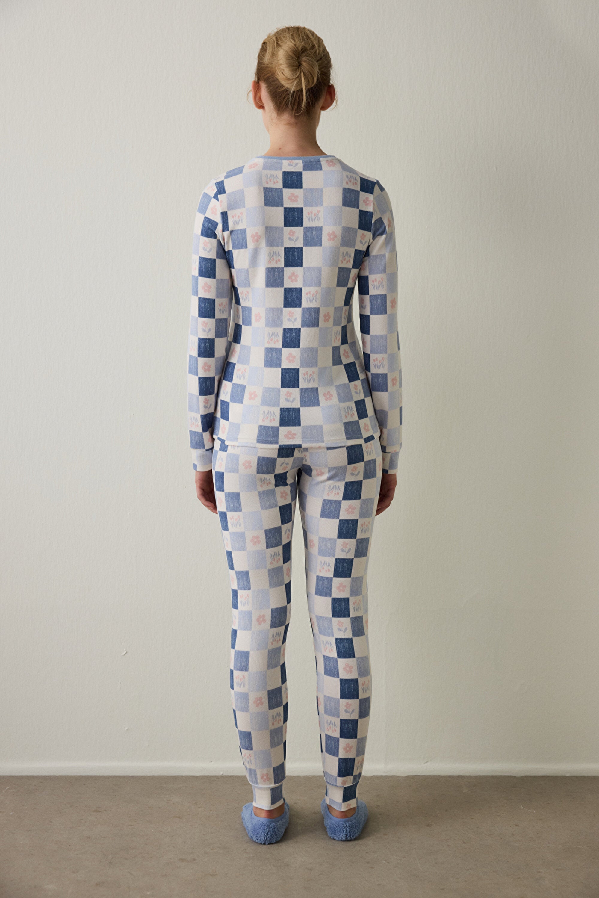 Light Blue Plaid Long Sleeve Pajama Set