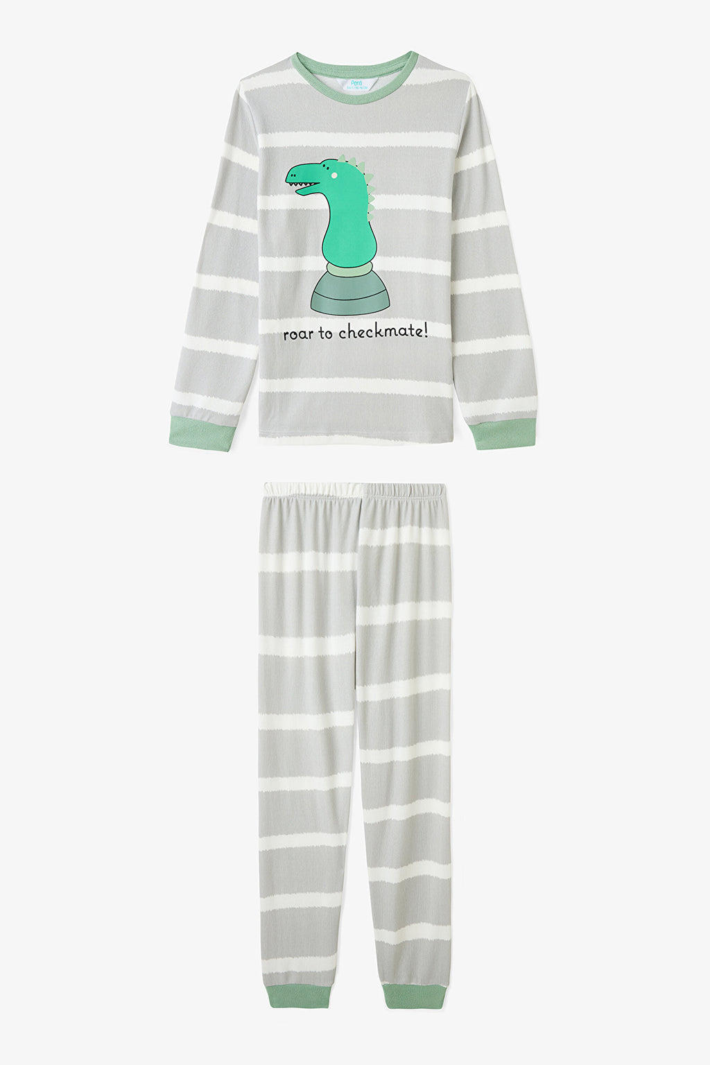 Light Gray Boys Chess Play Dinosaur Pattern Pajama Set