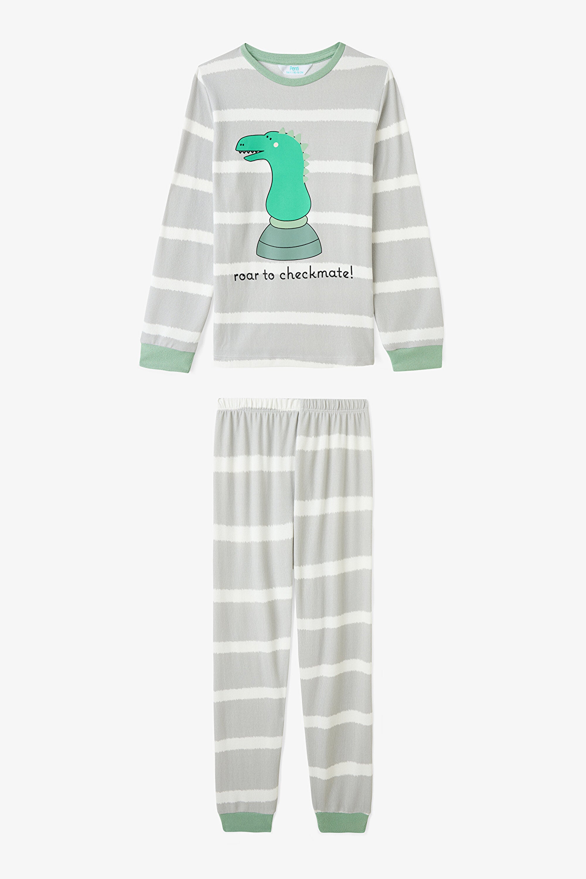 Light Gray Boys Chess Play Dinosaur Pattern Pajama Set