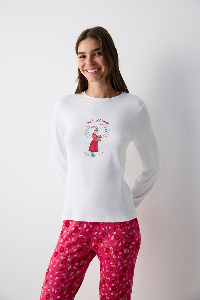 Bloom Thermal White T-Shirt Pajama Top Main Image