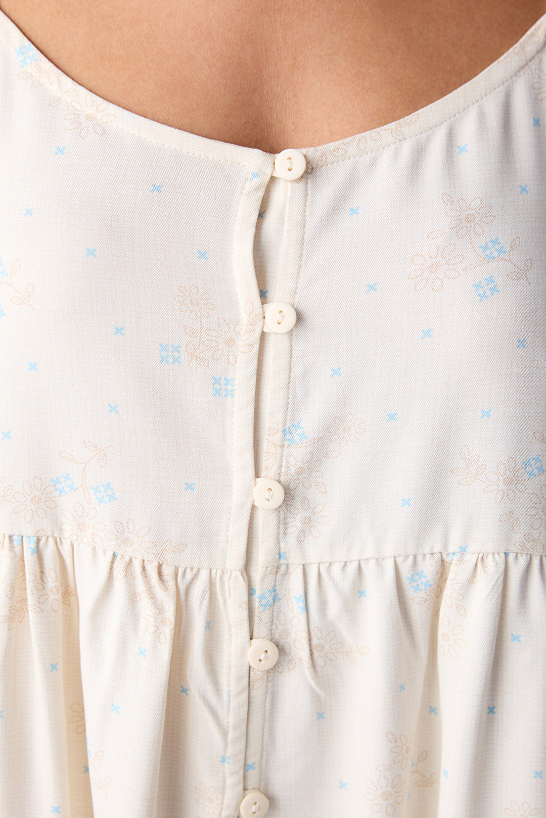 Floral Buttoned White Dress