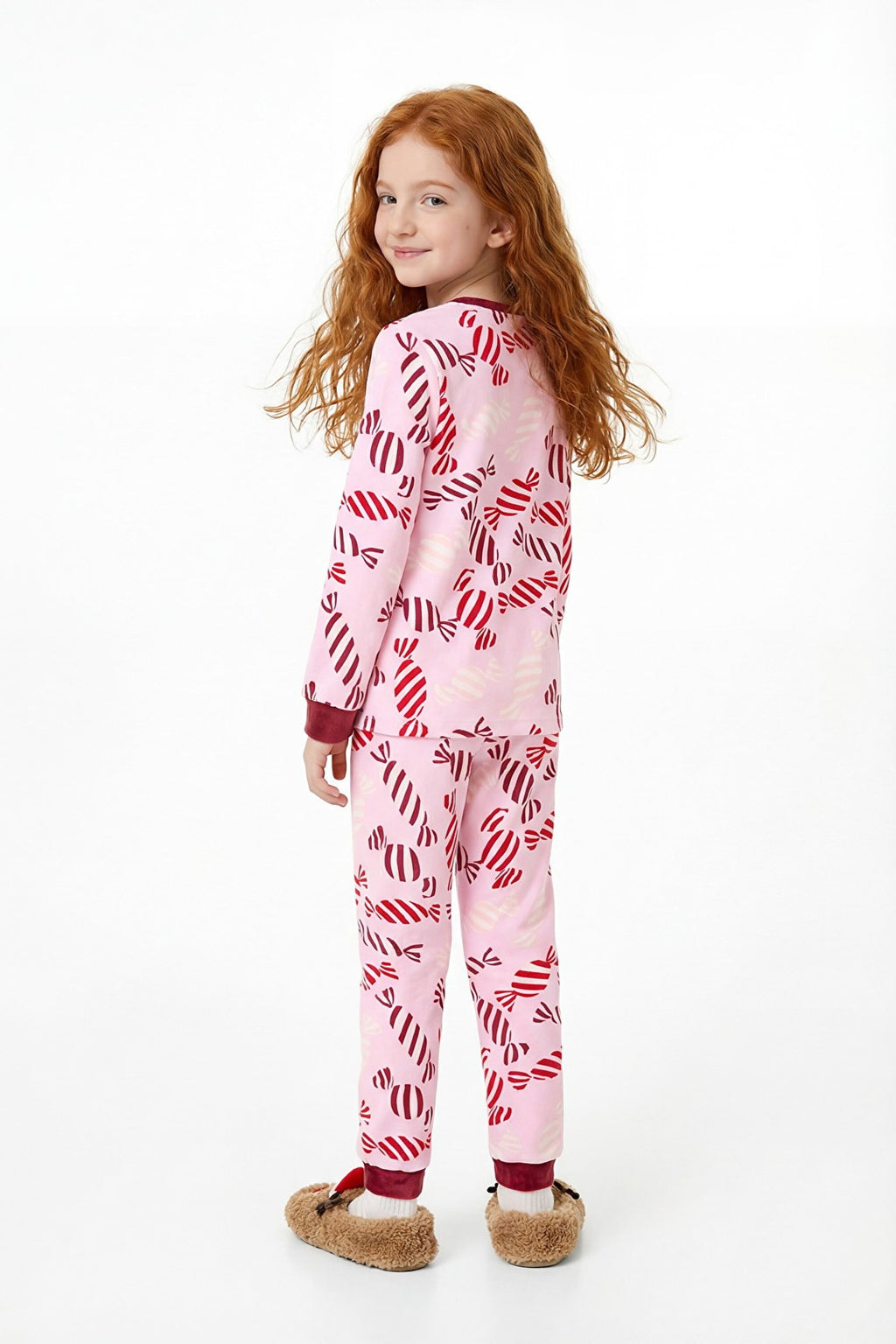 Pink Girls Candy New Year Patterned Soft Textured Pajama Set