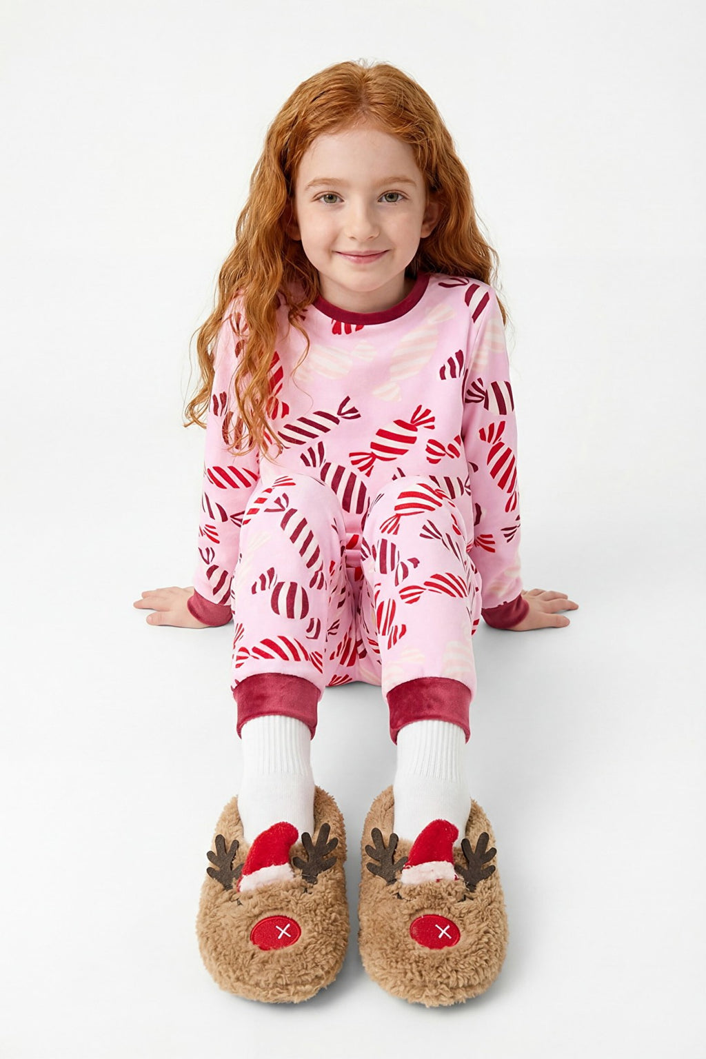 Pink Girls Candy New Year Patterned Soft Textured Pajama Set