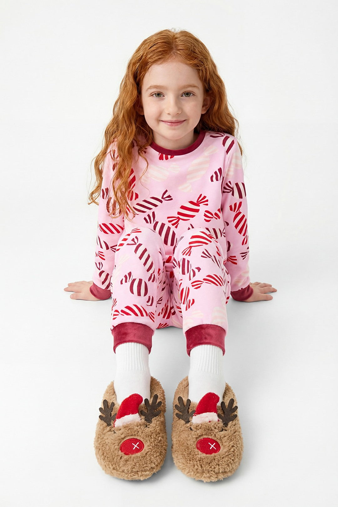 Pink Girls Candy New Year Patterned Soft Textured Pajama Set