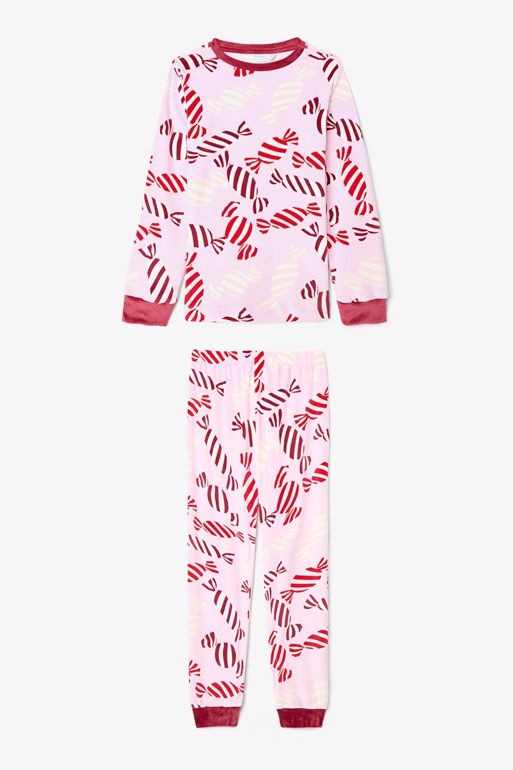 Pink Girls Candy New Year Patterned Soft Textured Pajama Set