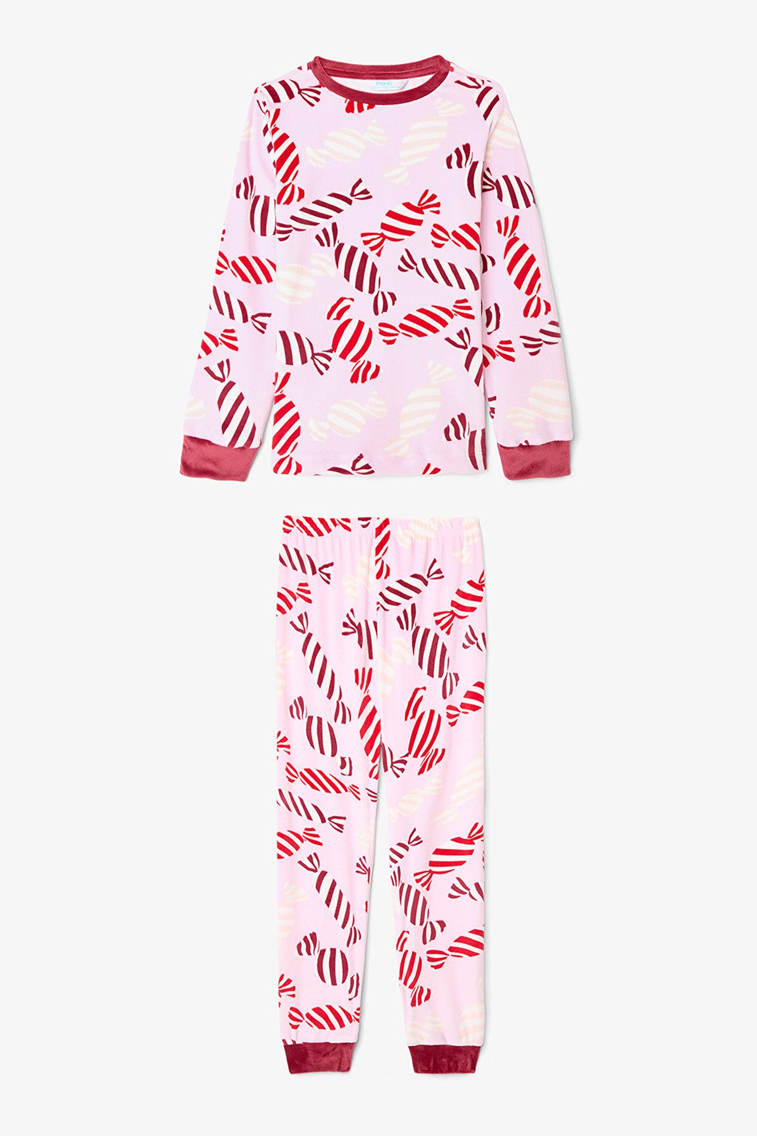 Pink Girls Candy New Year Patterned Soft Textured Pajama Set
