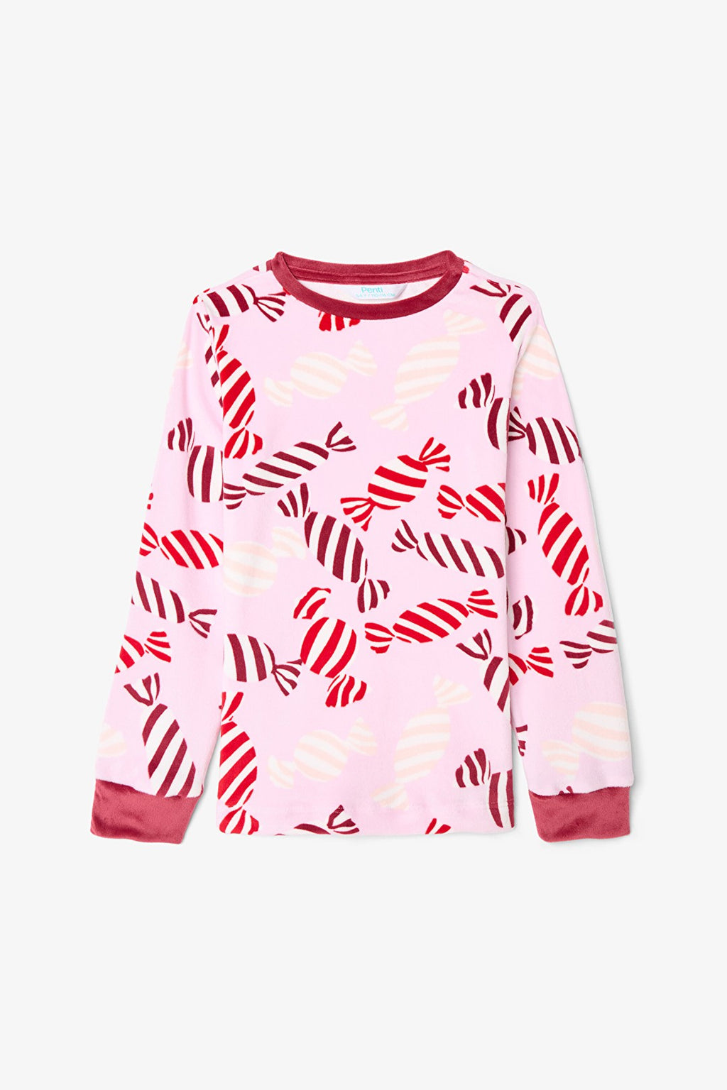 Pink Girls Candy New Year Patterned Soft Textured Pajama Set