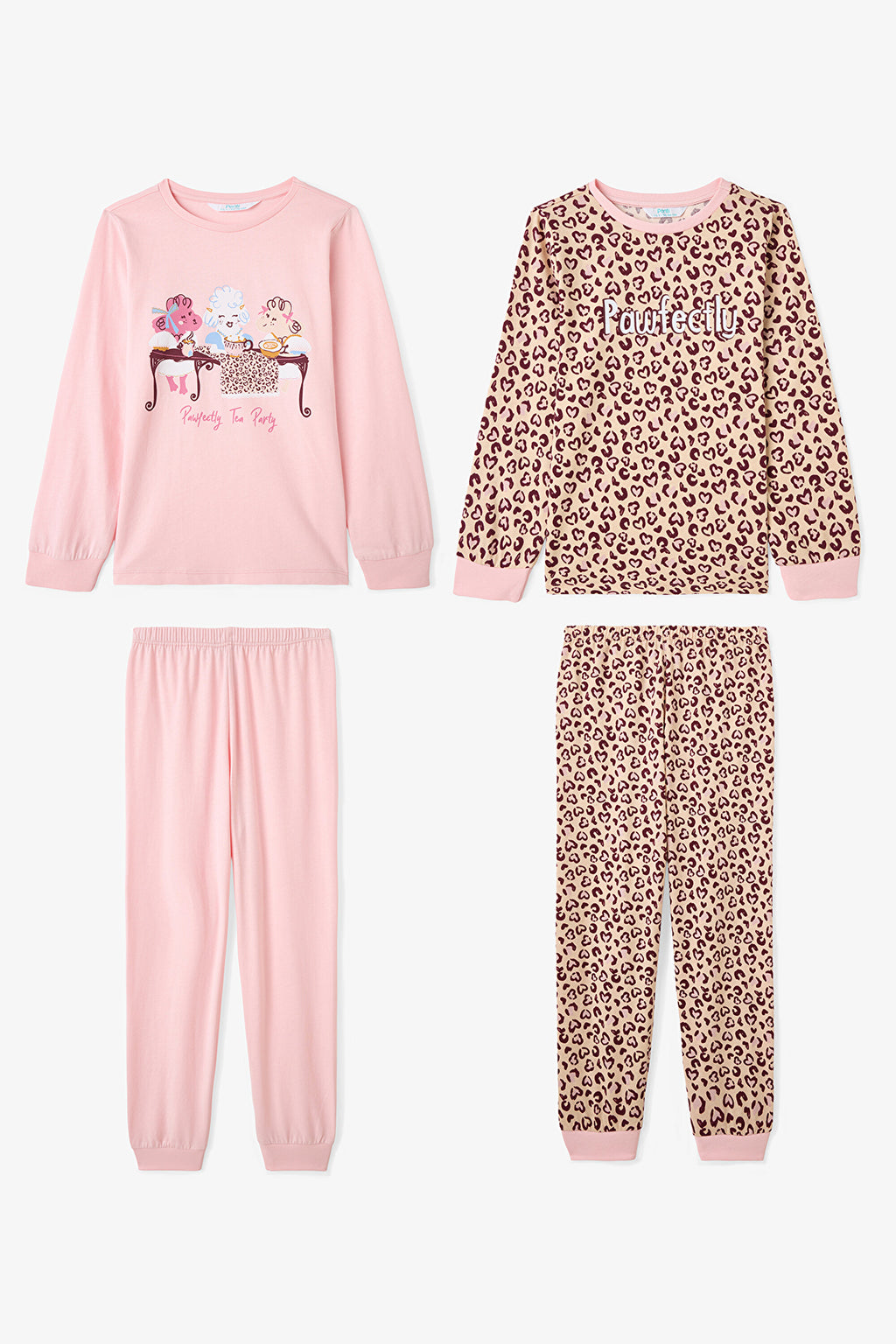 Pawfectly Girls Leopard Print Cotton 2-Piece Long-Sleeve Pajama Set