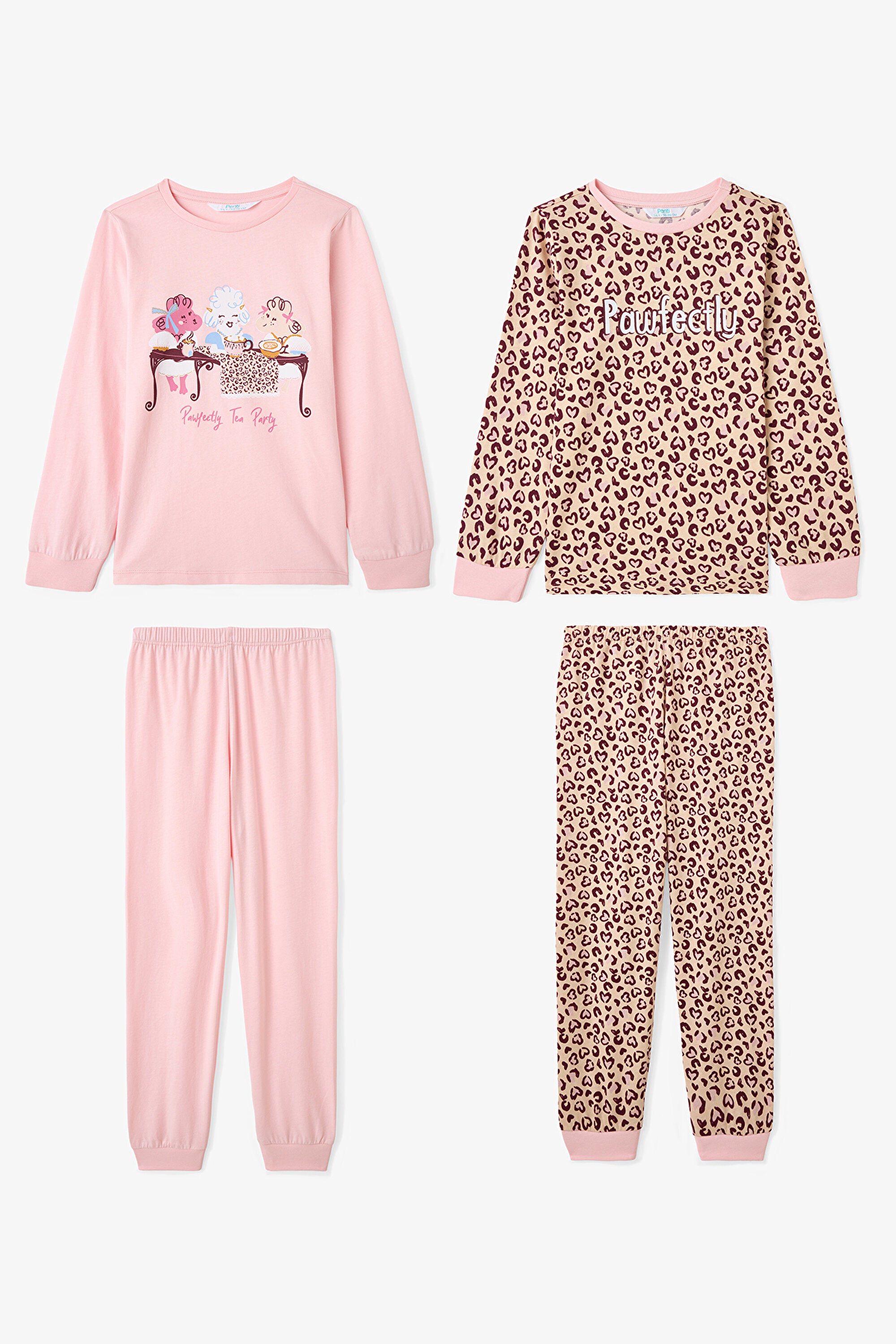 Pawfectly Girls Leopard Print Cotton 2-Piece Long-Sleeve Pajama Set