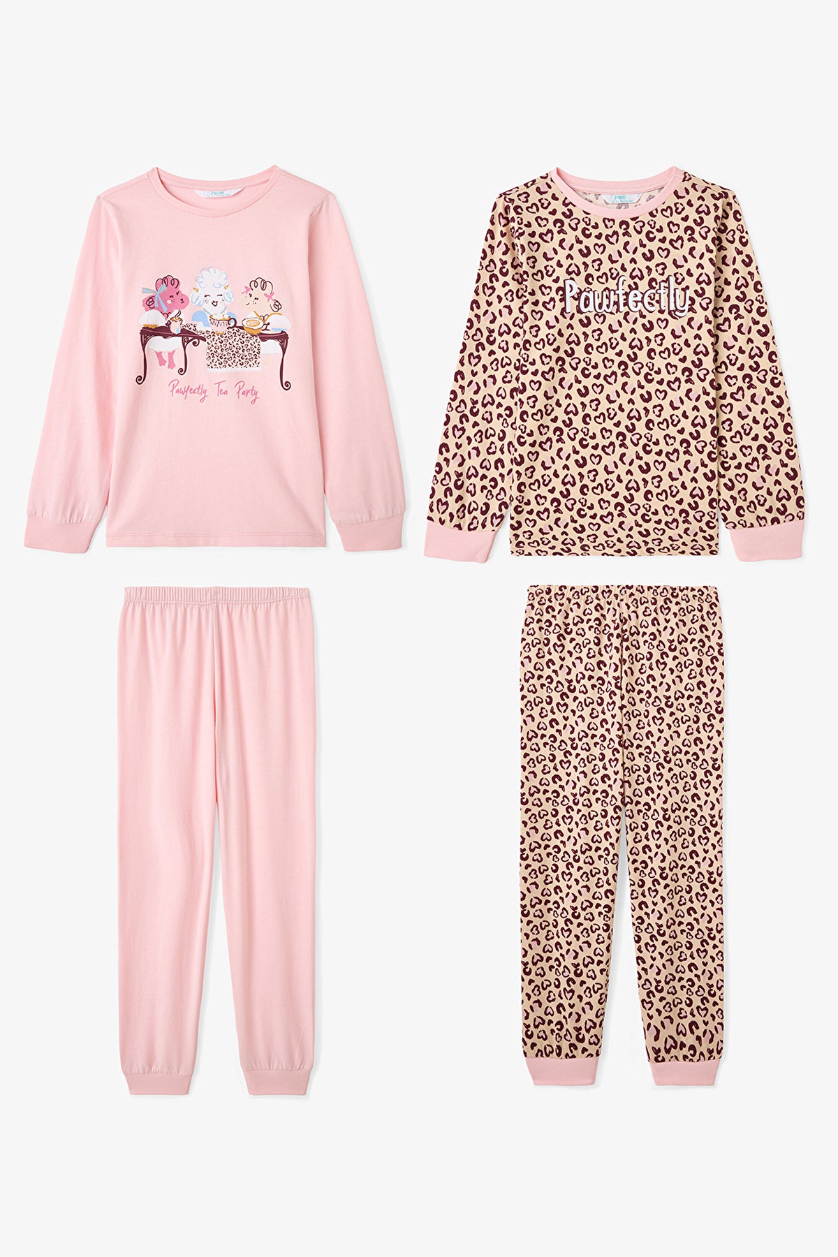 Pawfectly Girls Leopard Print Cotton 2-Piece Long-Sleeve Pajama Set