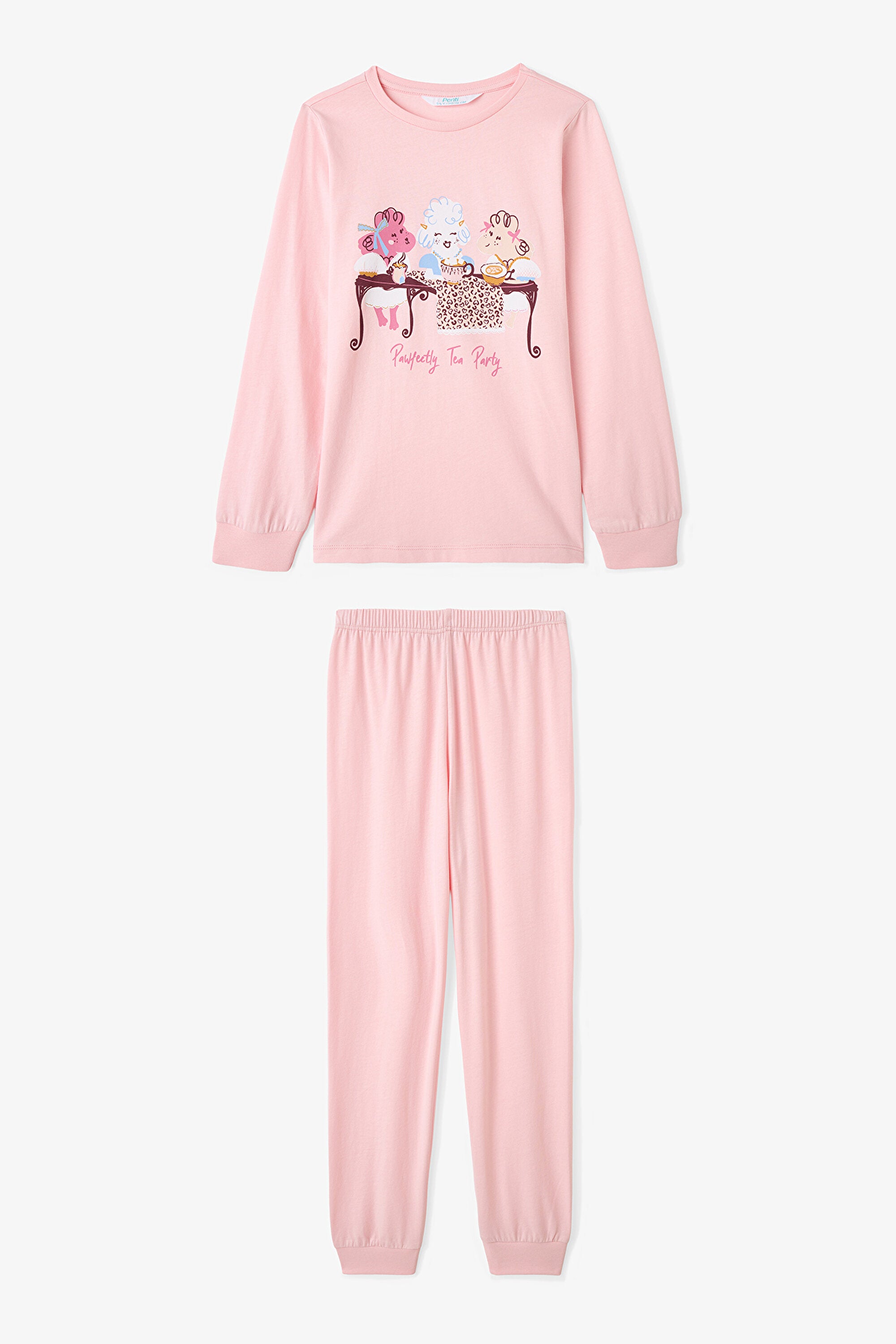 Pawfectly Girls Leopard Print Cotton 2-Piece Long-Sleeve Pajama Set