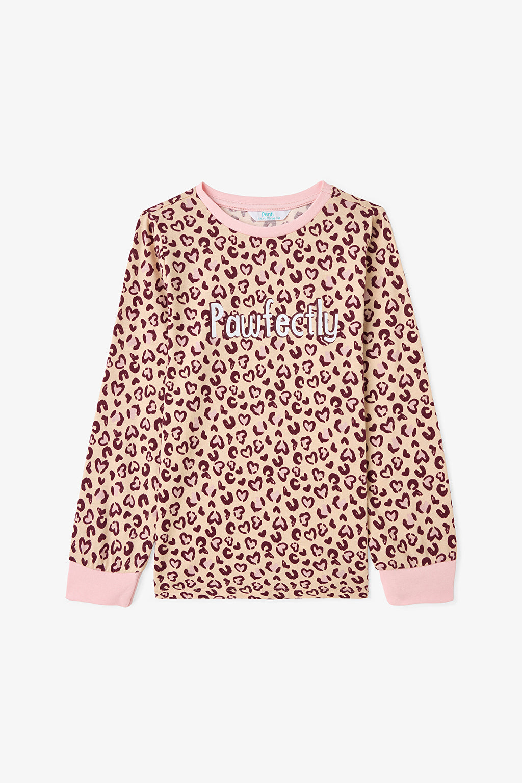 Pawfectly Girls Leopard Print Cotton 2-Piece Long-Sleeve Pajama Set