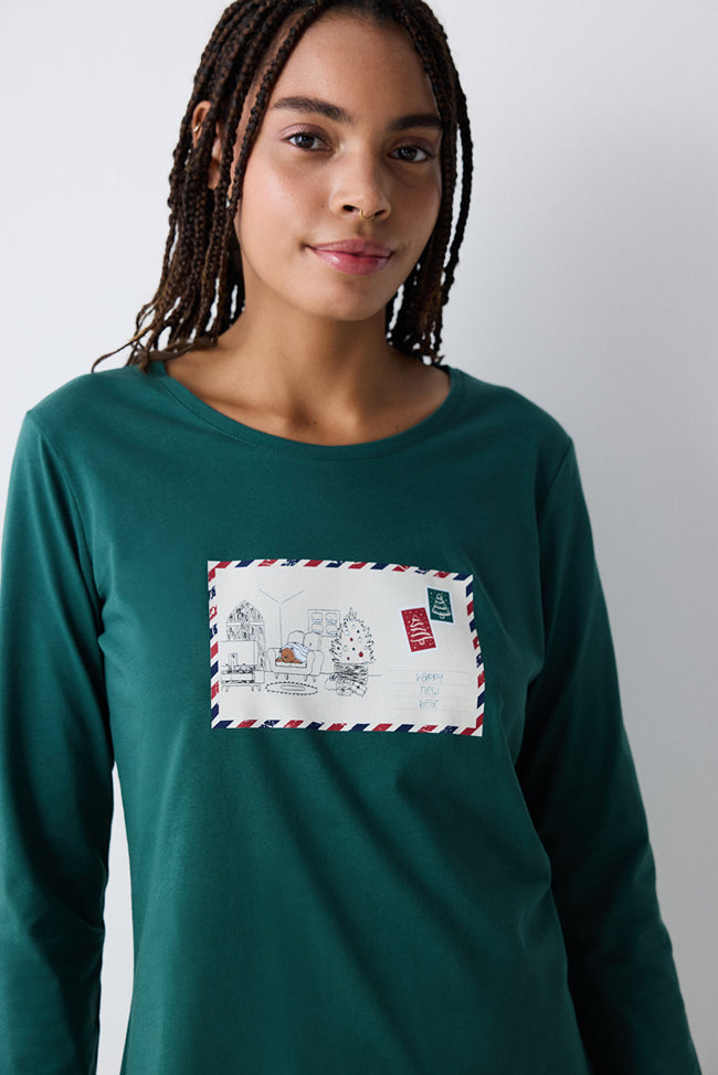 Postcard Dark Green Pants Pajama Set Main Image