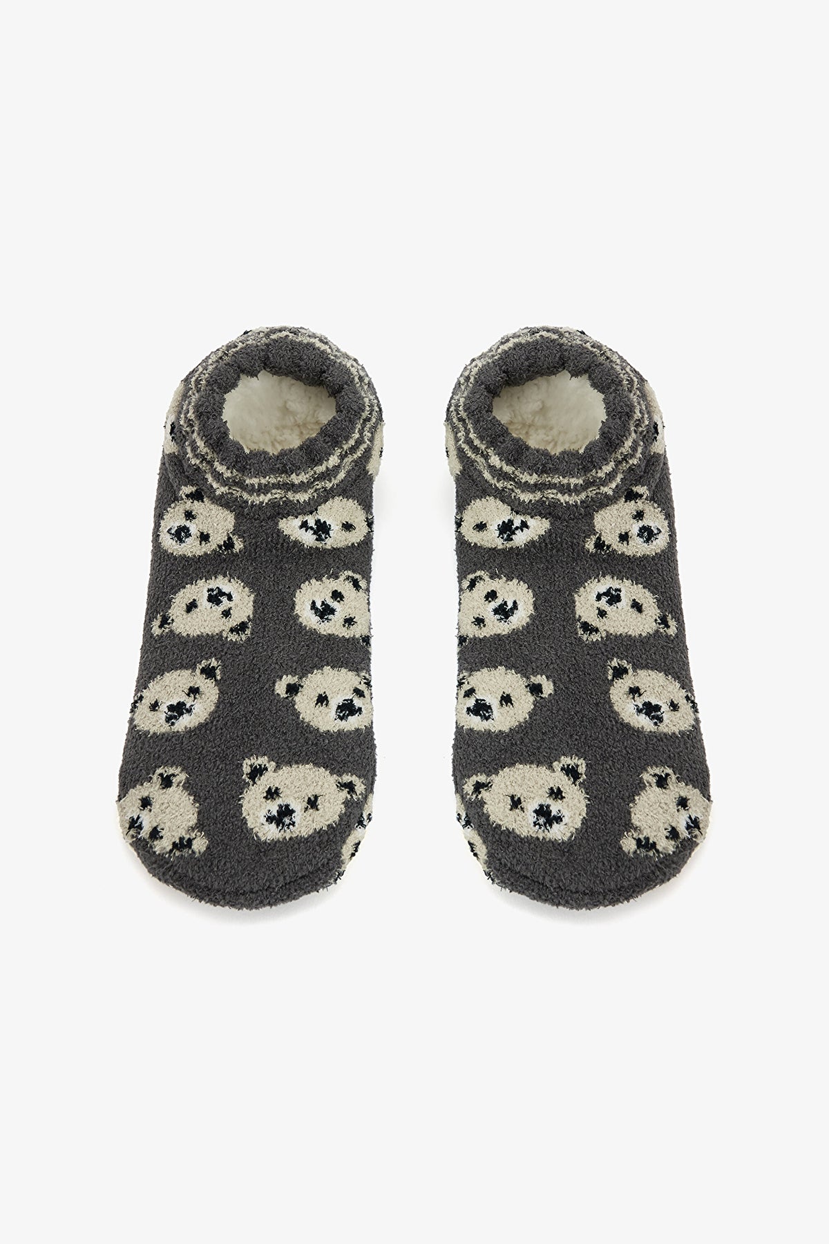 Dark Gray Bear Patterned House Slippers