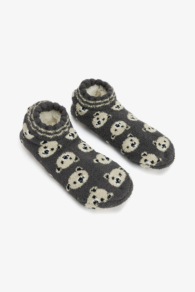 Dark Gray Bear Patterned House Slippers Main Image