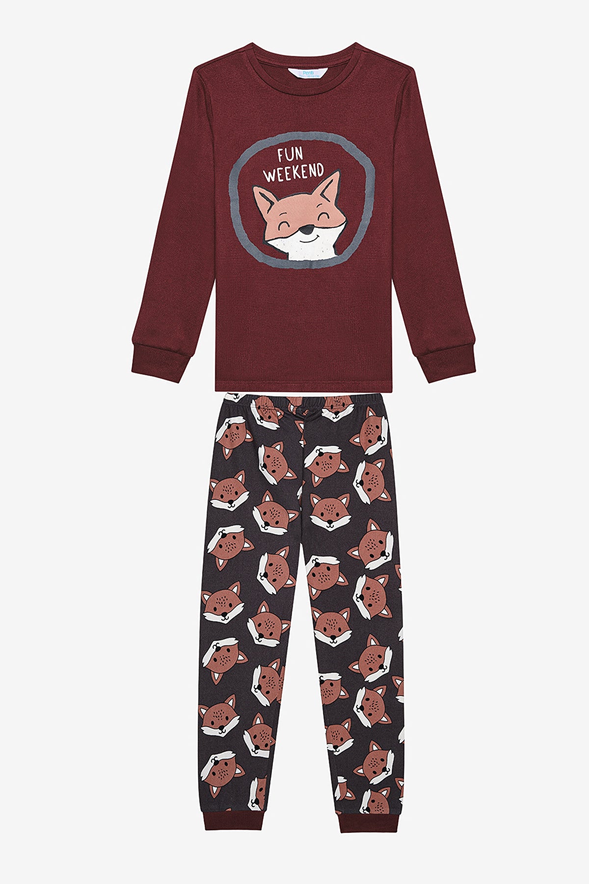 Boy Fun Fox Antique Green Thermal Pajama Set