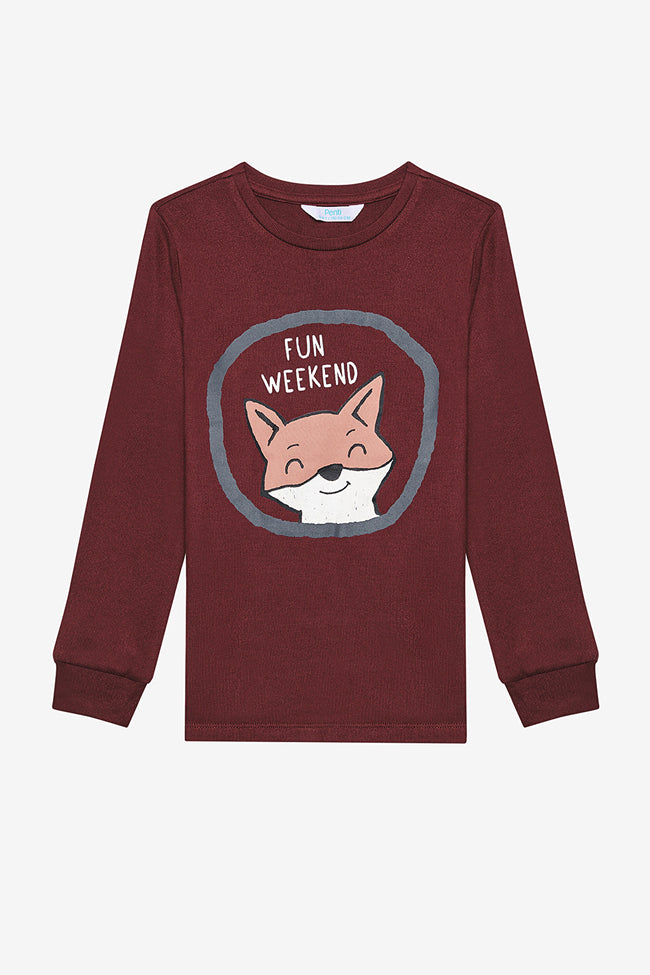 Boy Fun Fox Antique Green Thermal Pajama Set Main Image