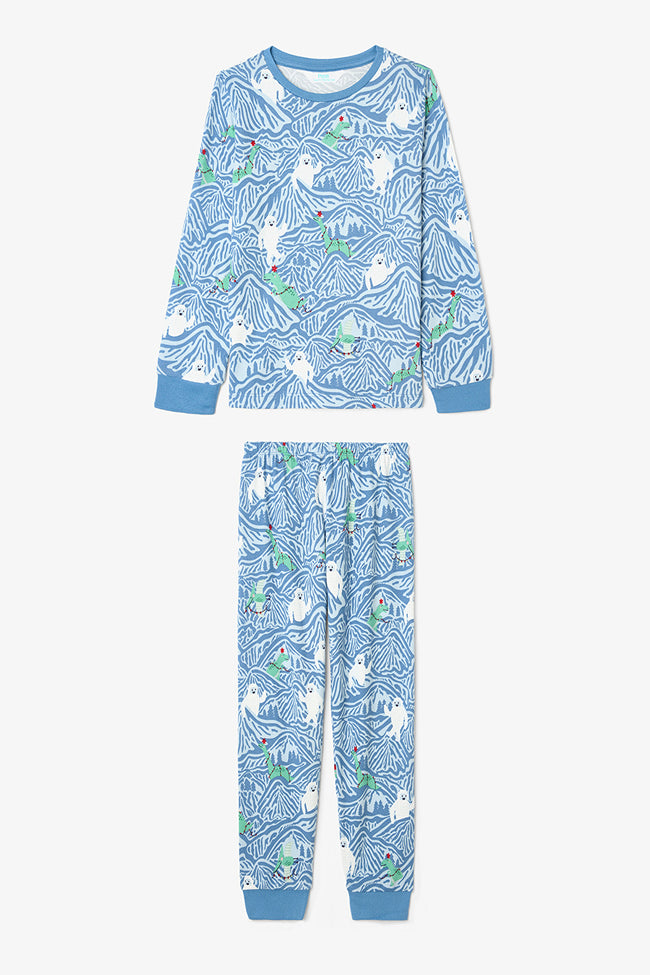 Light Blue Boys Pajama Set with Mountain Monster Design Hover Image