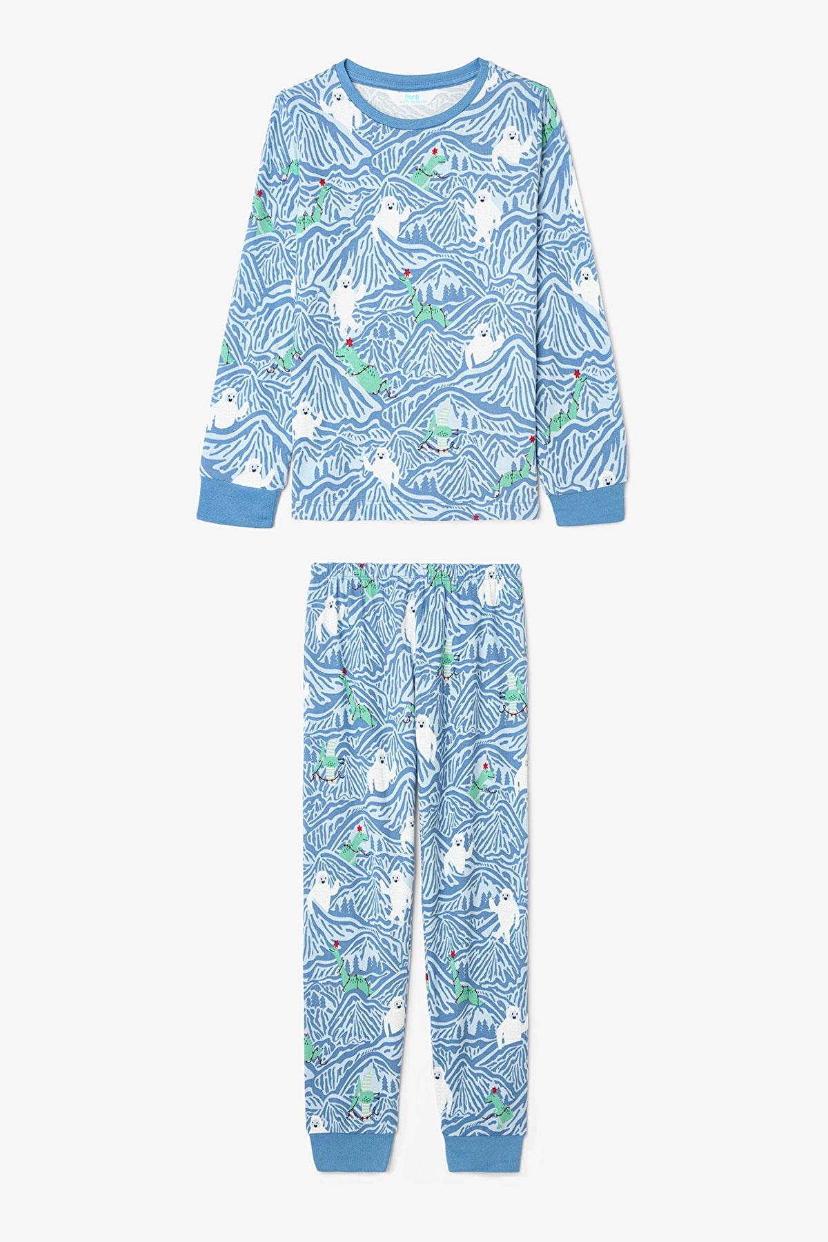 Light Blue Boys Pajama Set with Mountain Monster Design
